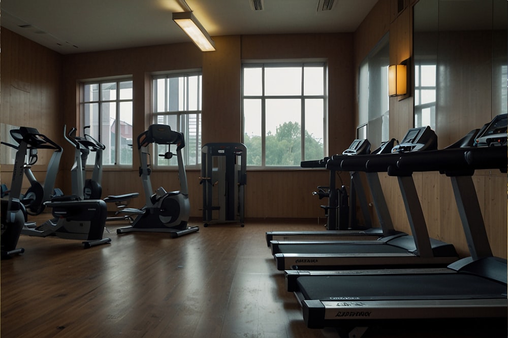 a gym with treadmills and exercise machines