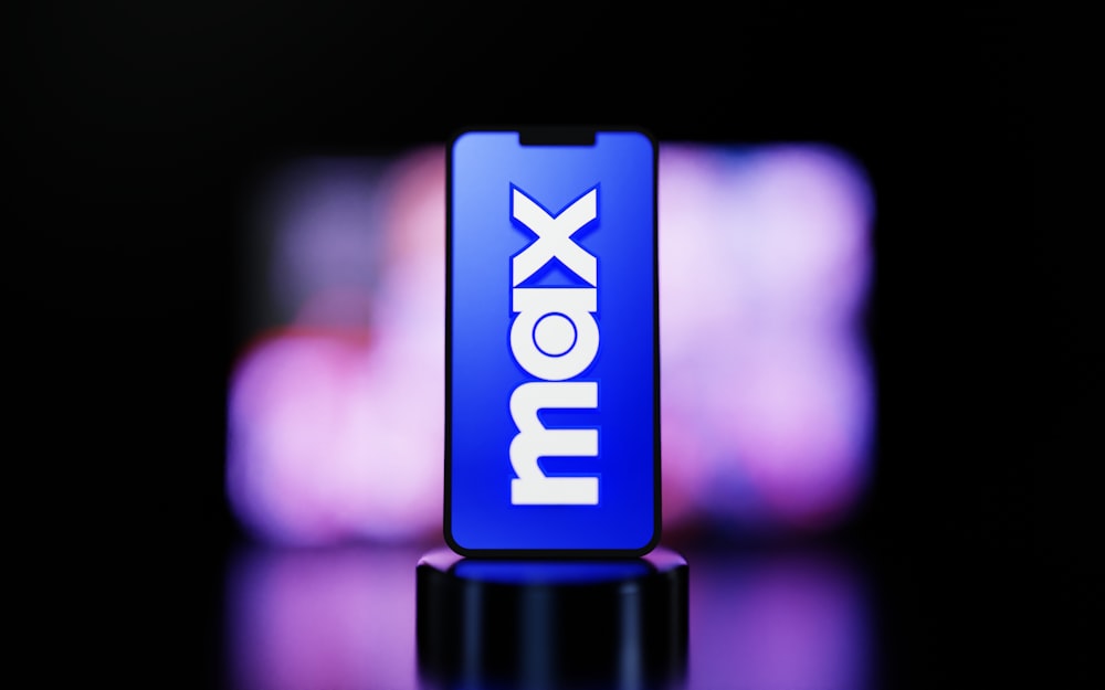 a close up of a blue box logo