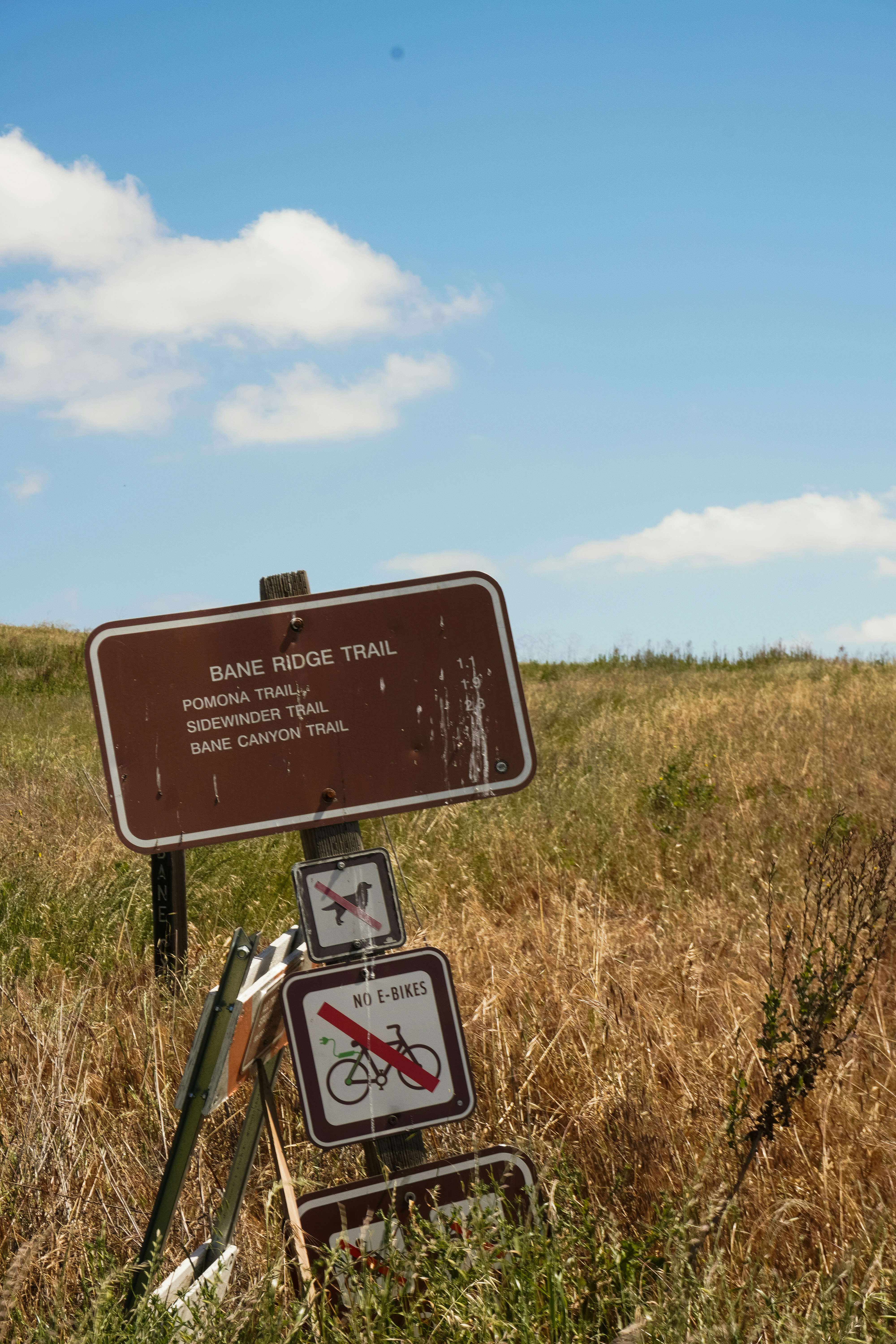 a sign in the middle of a grassy field