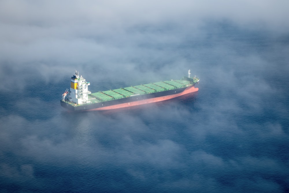 a large cargo ship in the middle of the ocean