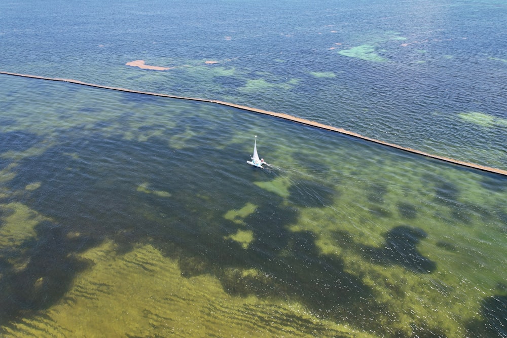 an aerial view of a body of water