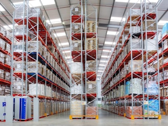 a large warehouse filled with lots of shelves