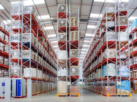 a large warehouse filled with lots of shelves