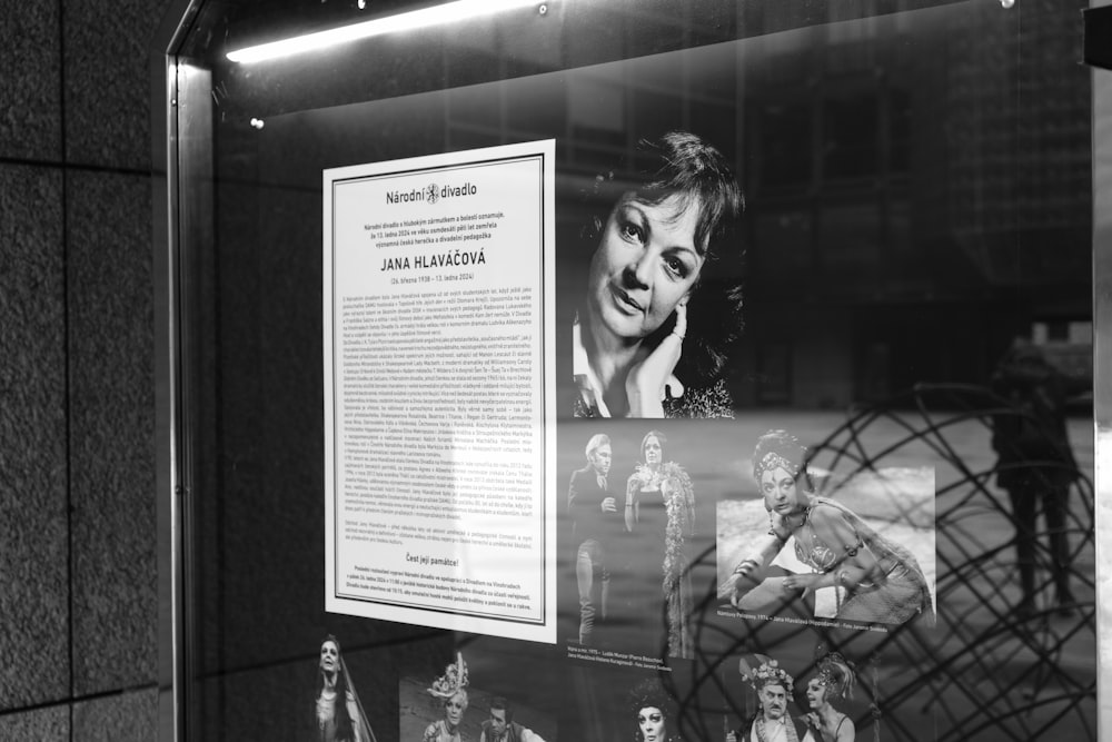 a black and white photo of a display case