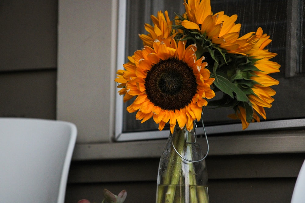 a vase of sunflowers sitting on a table