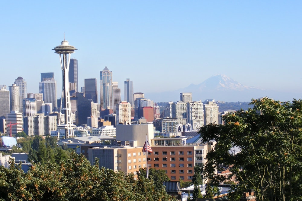 a view of the seattle skyline with the space needle in the background