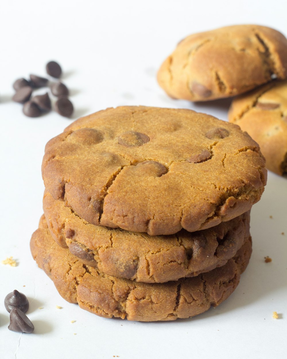 a stack of cookies sitting on top of a white table