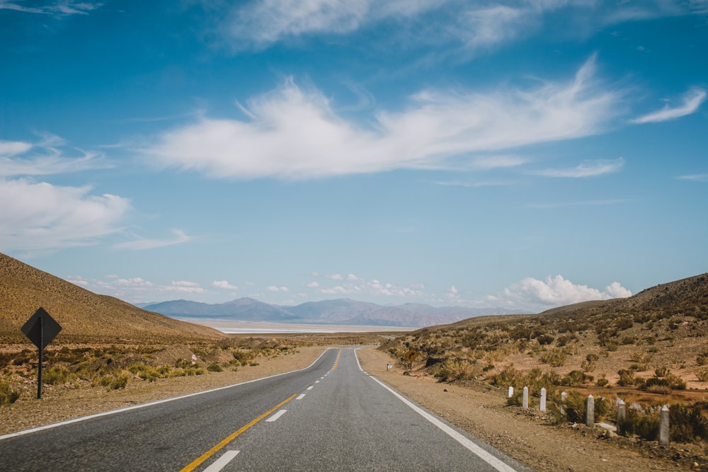 an empty road in the middle of a desert