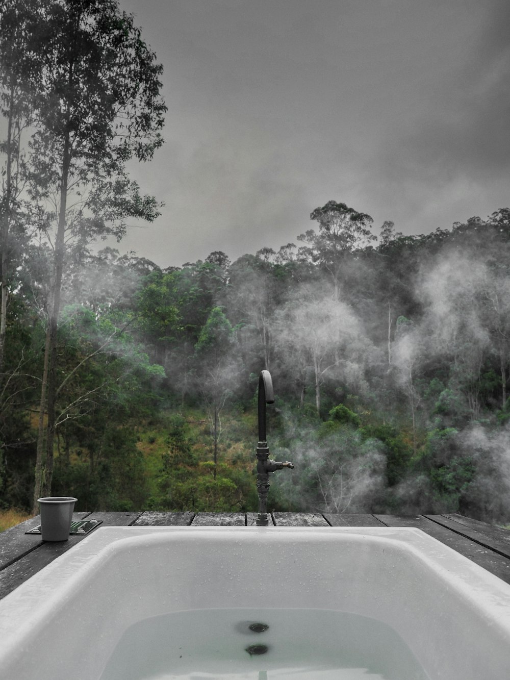 un bain à remous assis sur une terrasse en bois