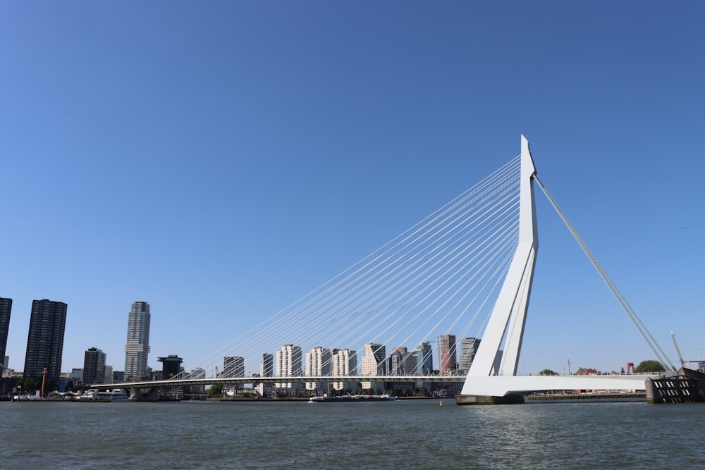 a very tall bridge over a large body of water