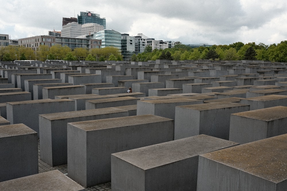 a large group of concrete blocks in a park