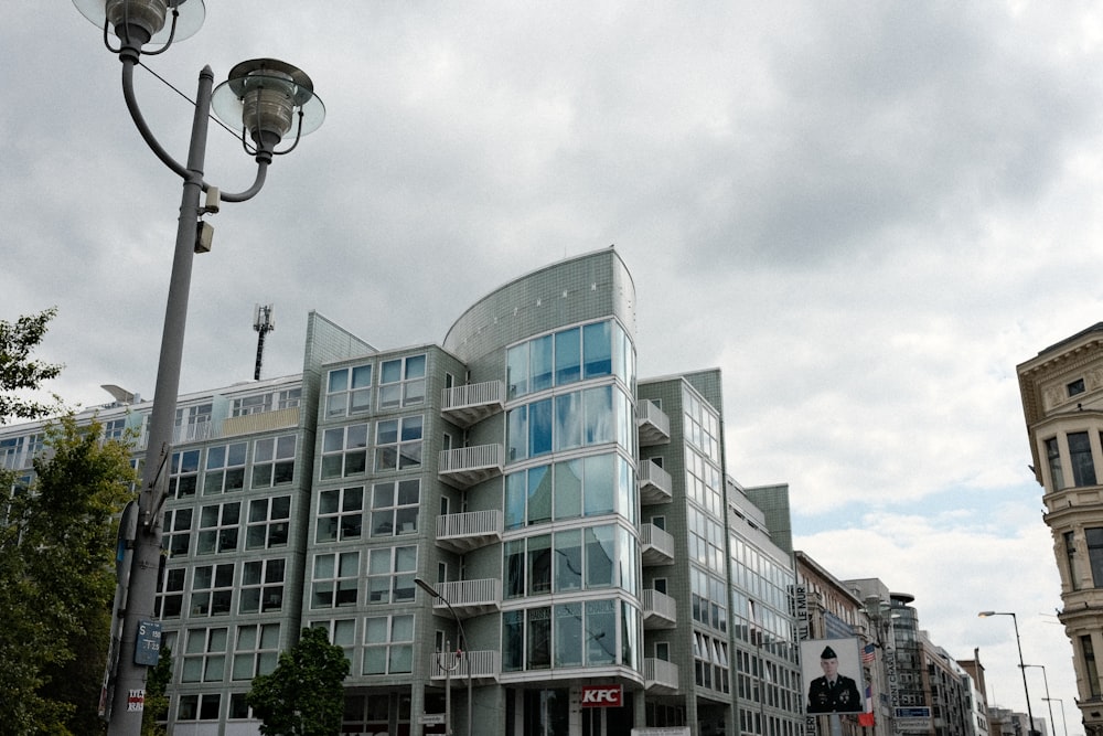 a large building on a city street corner