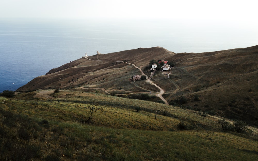 a couple of people that are standing on a hill