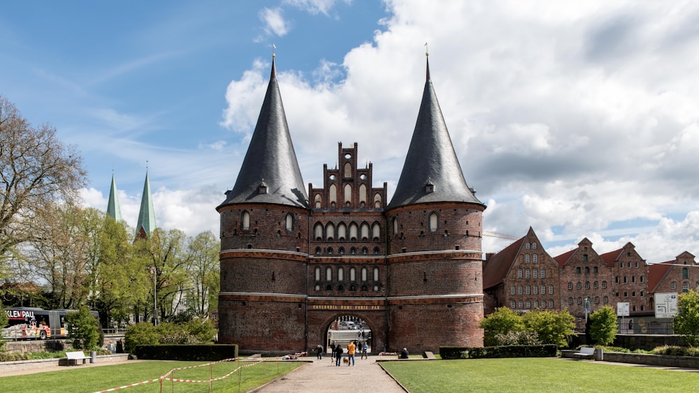 a castle like building with a walkway leading to it