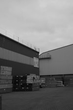 a black and white photo of a warehouse