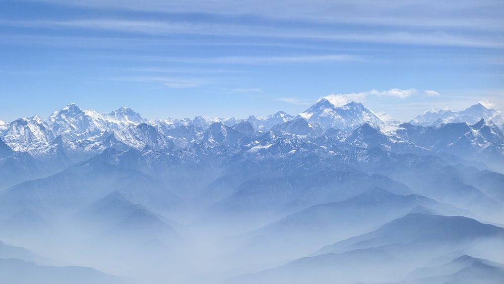 a view of a mountain range from an airplane