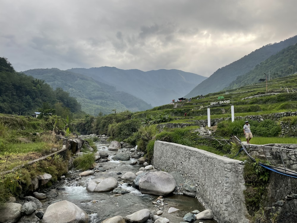 a river running through a lush green valley