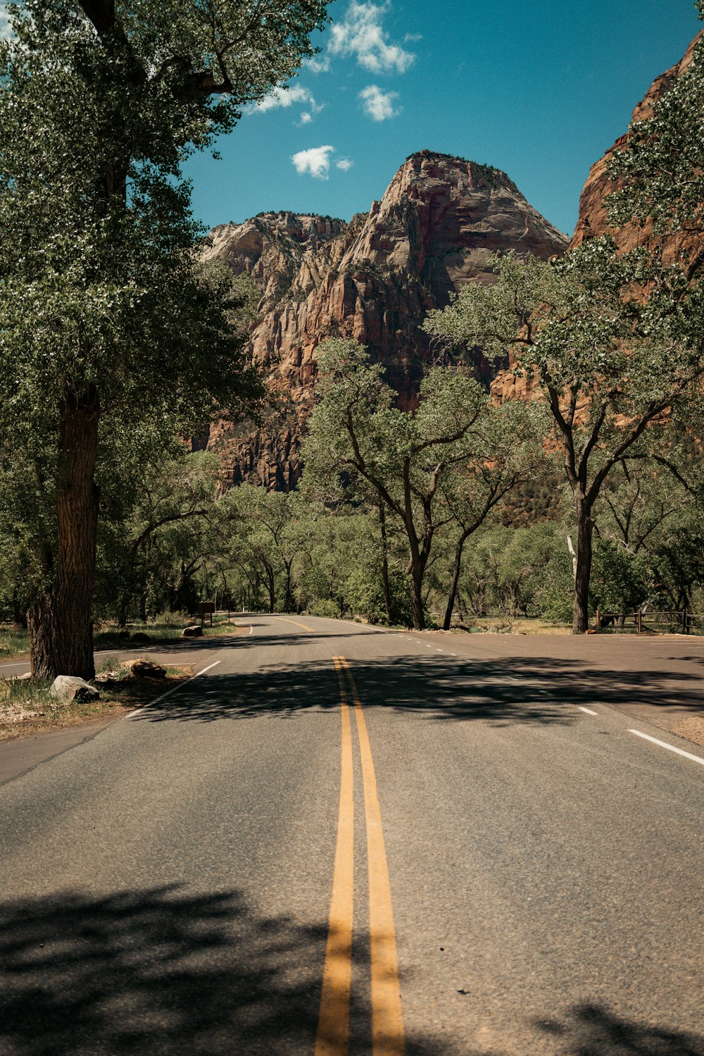 a road with a mountain in the background