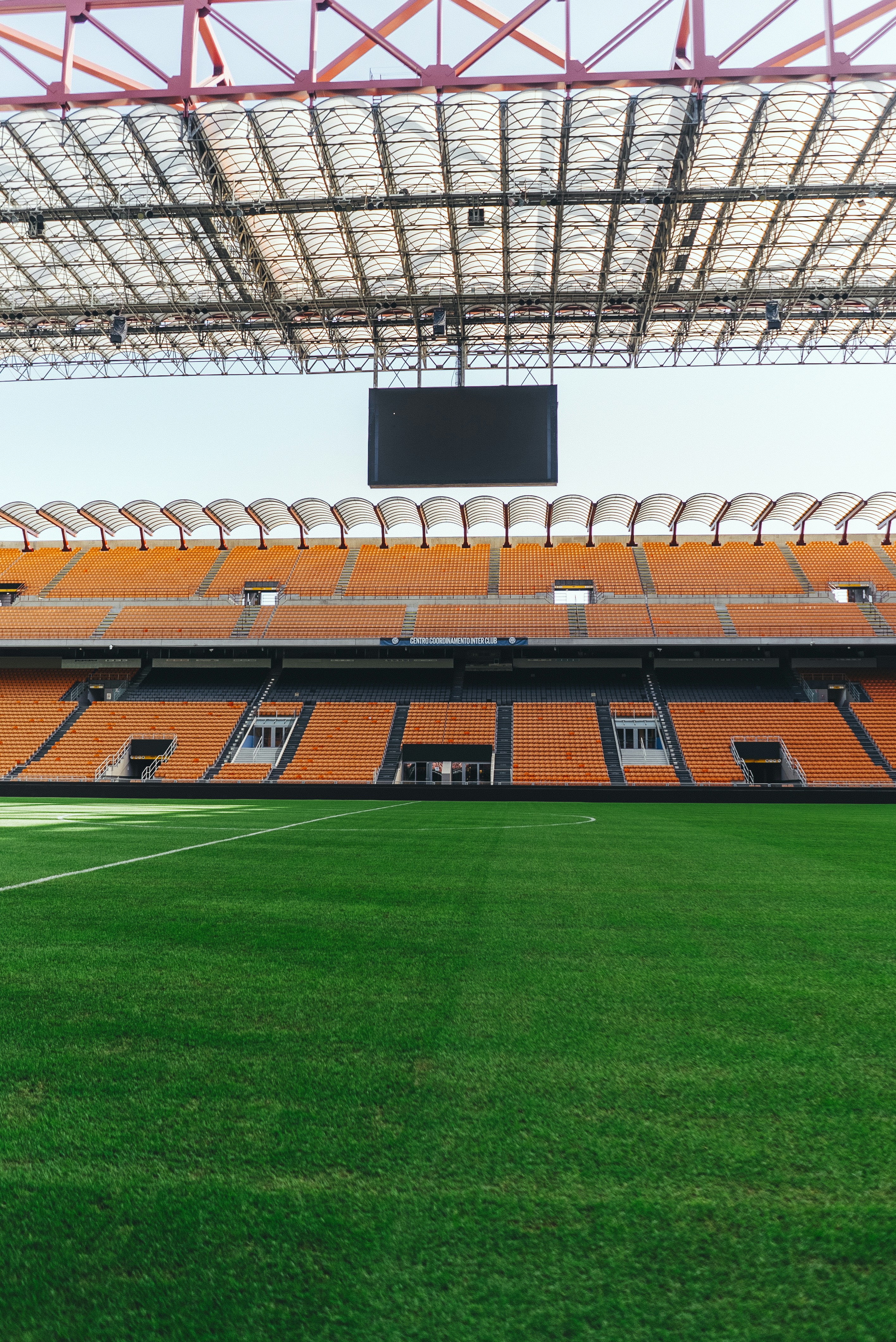 Green synthetic turf field inside a stadium