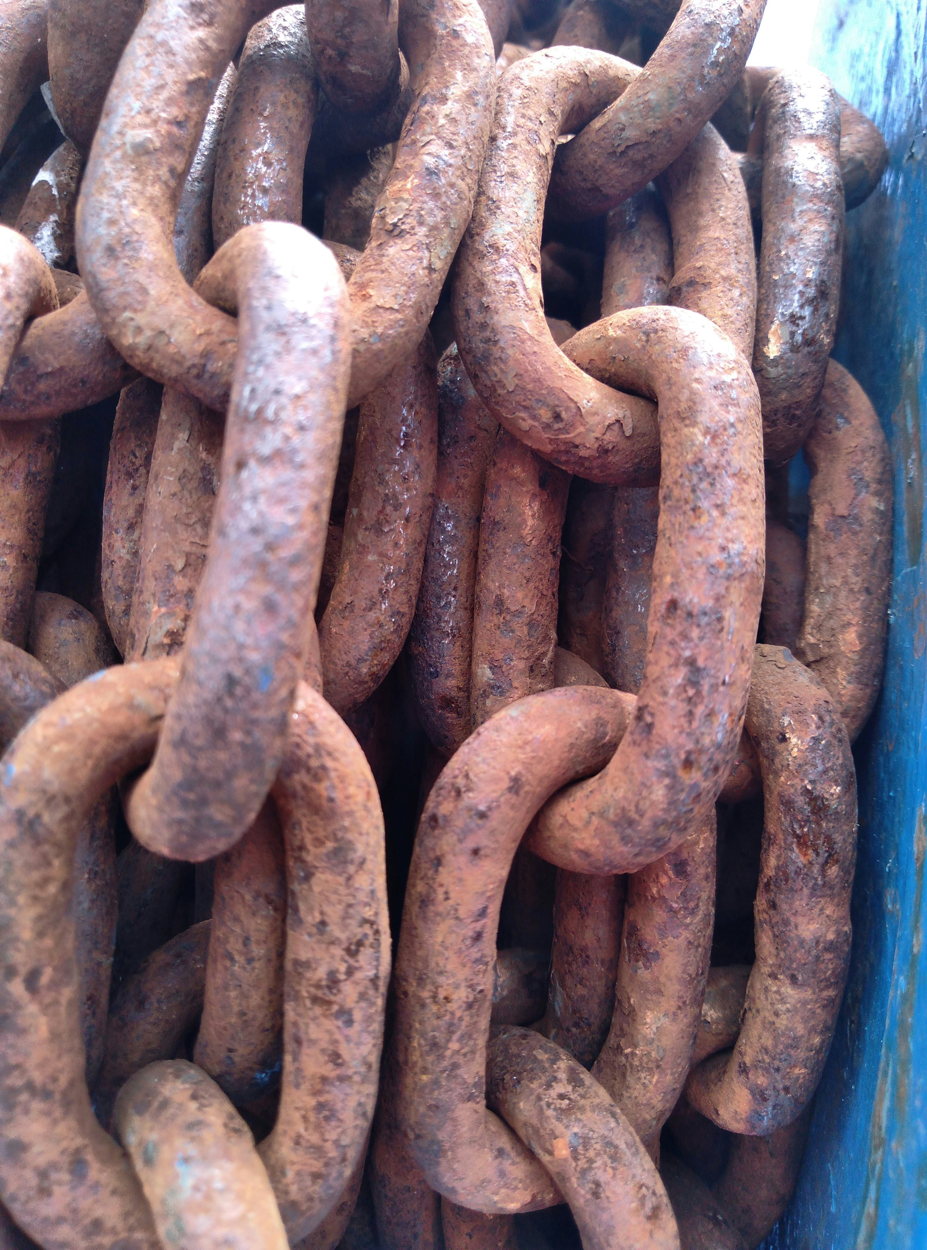 A large group of rusty chains in a blue container photo – Free Grey ...