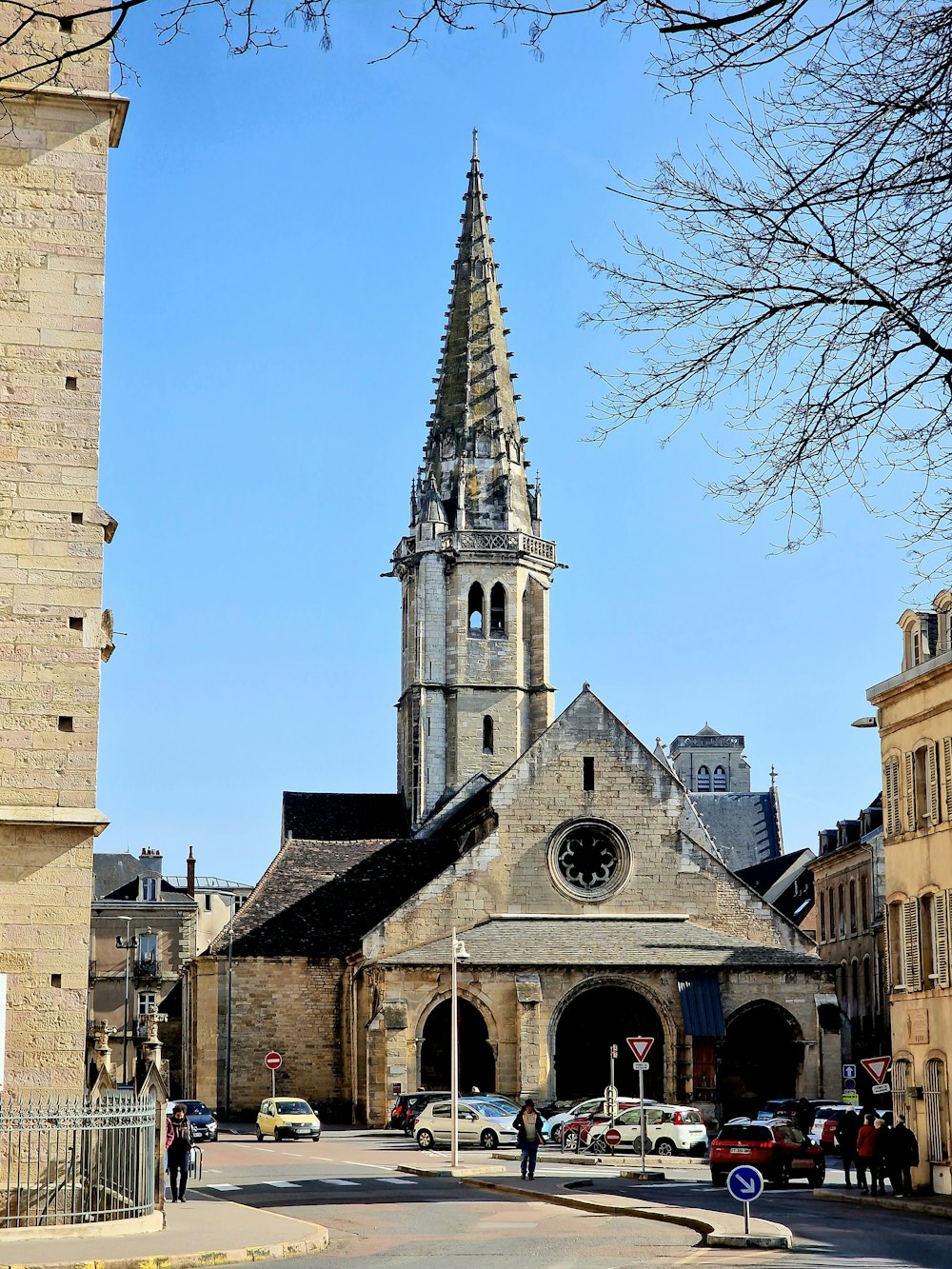 a church with a steeple and a clock tower