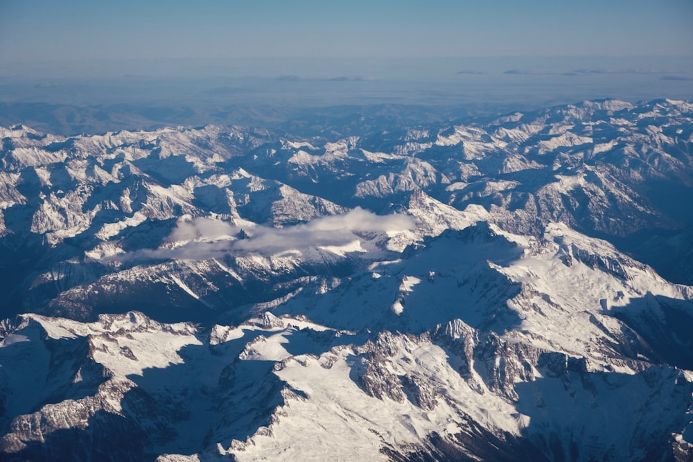 a view of a mountain range from an airplane
