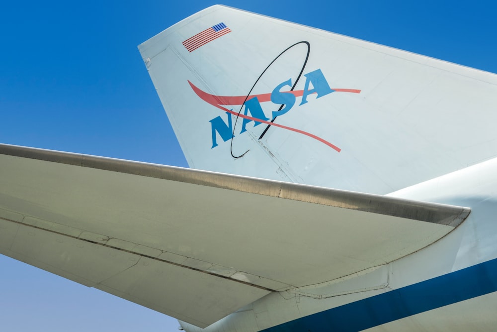 a close up of the tail end of an airplane