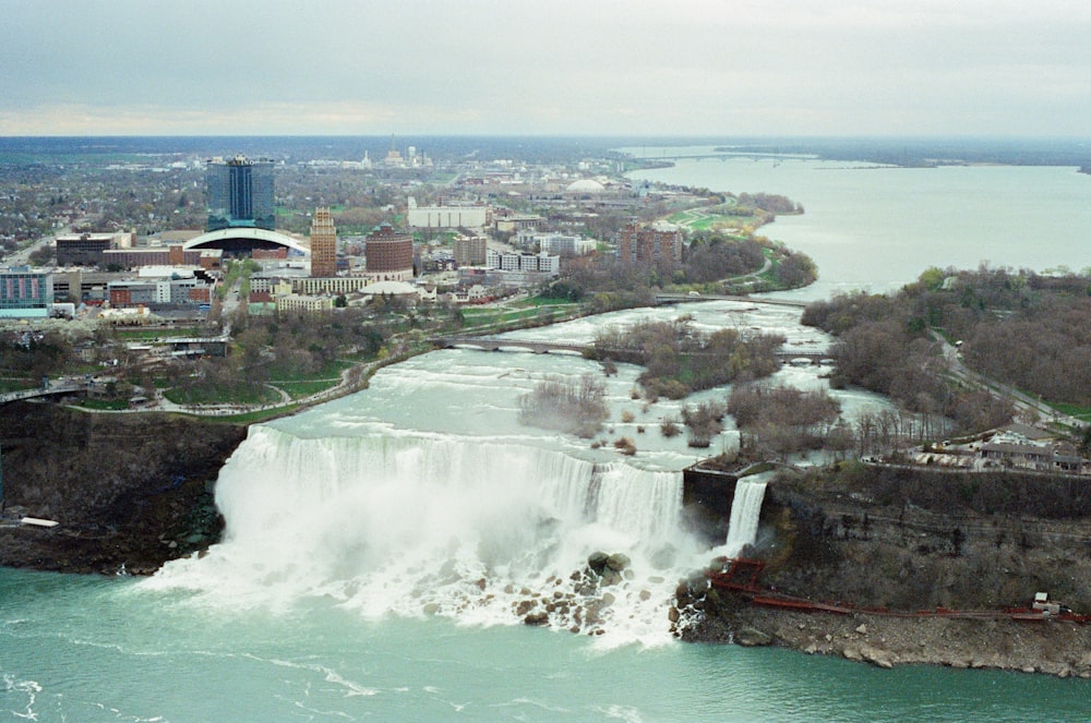 a view of niagara falls from a helicopter