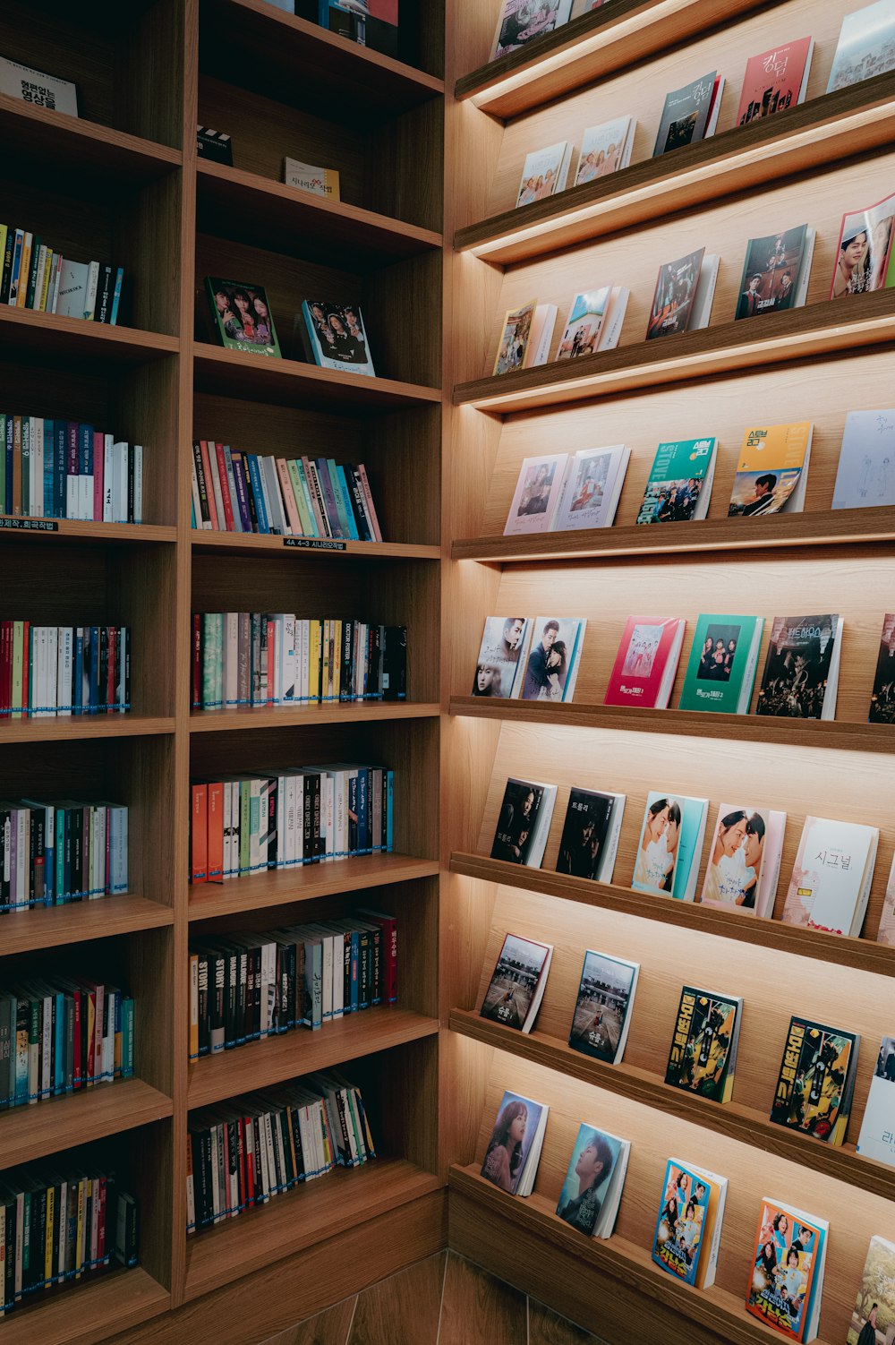 a book shelf filled with lots of books