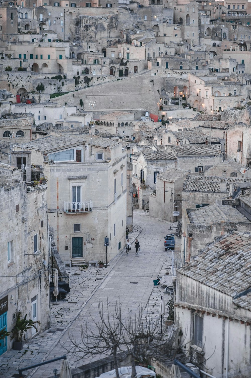 an aerial view of a city with old buildings