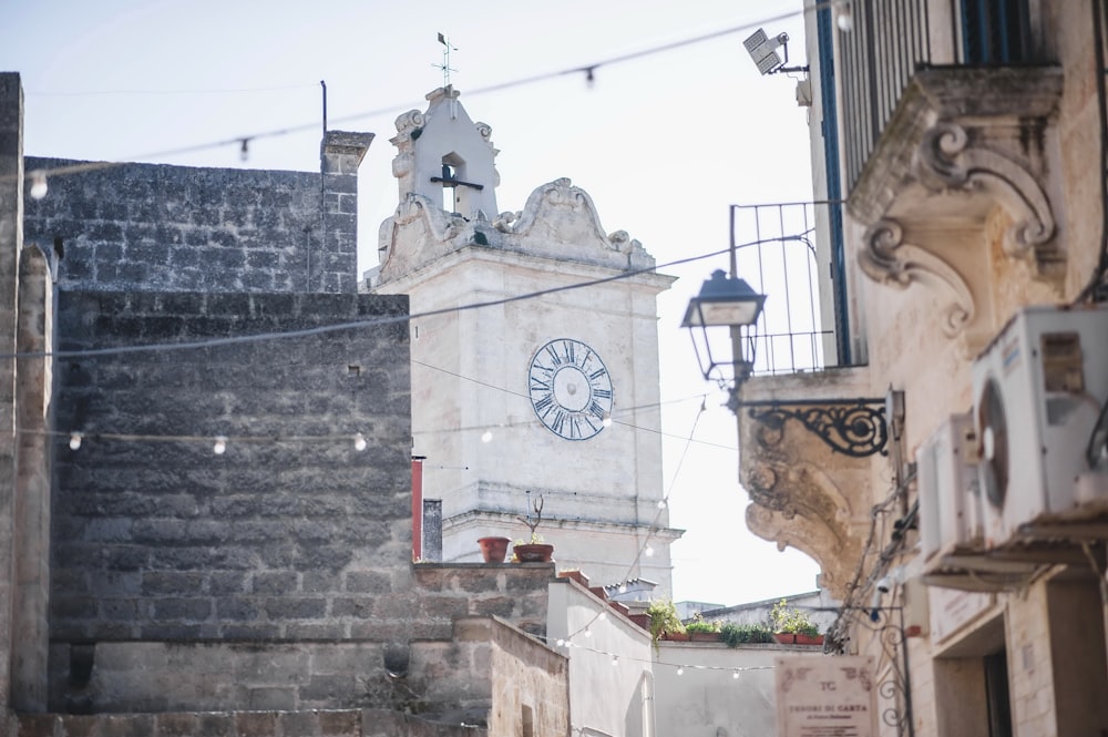 a clock tower in the middle of a city