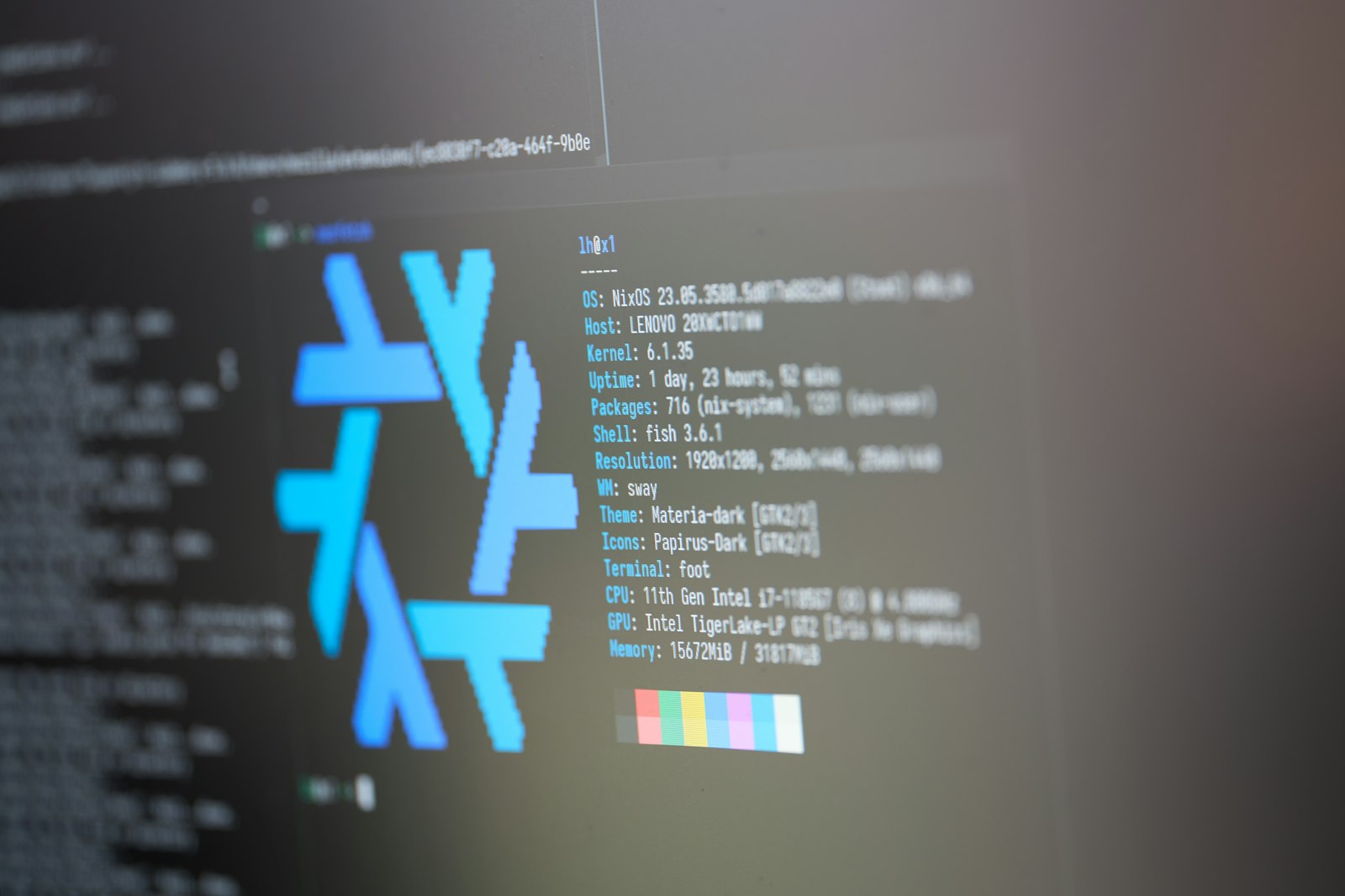 A minimalist terminal window with configuration files and tools displayed