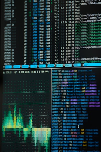 Close-up of a laptop screen overloaded with browser windows and data panels, a common trigger for chrome browser freezing