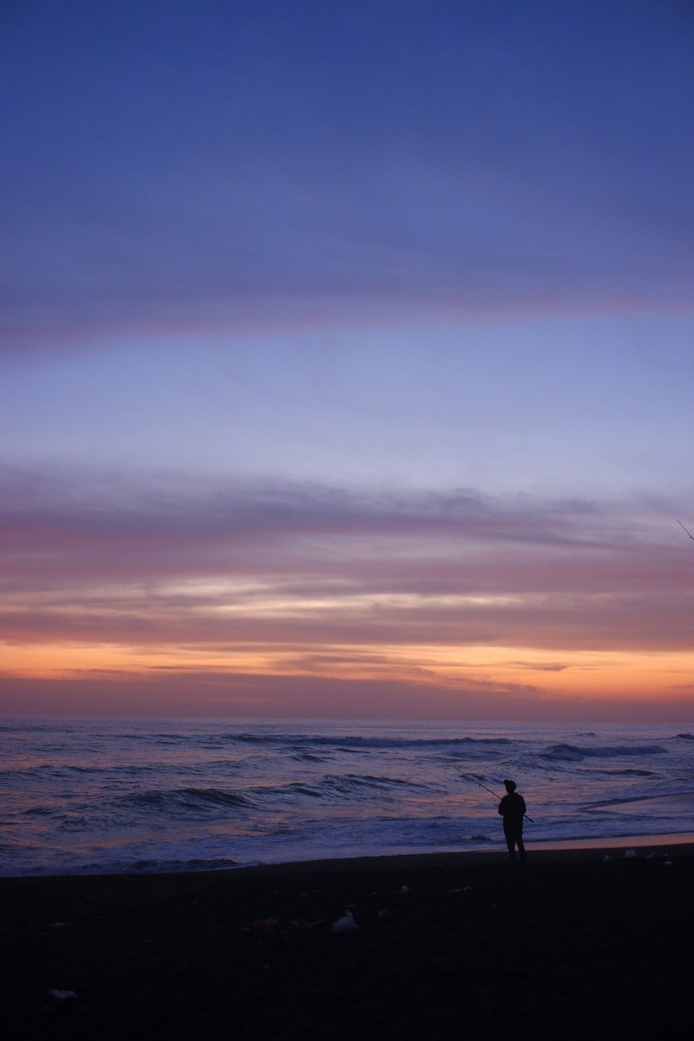 a person standing on a beach flying a kite