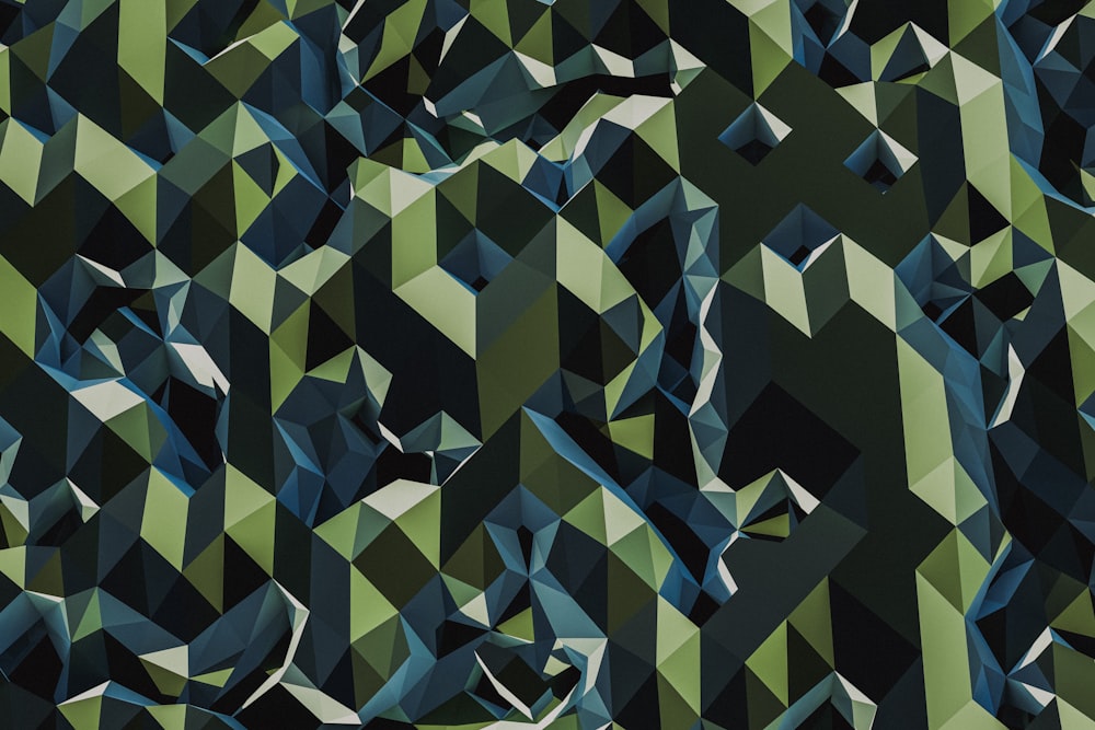 an abstract painting of blue and green shapes