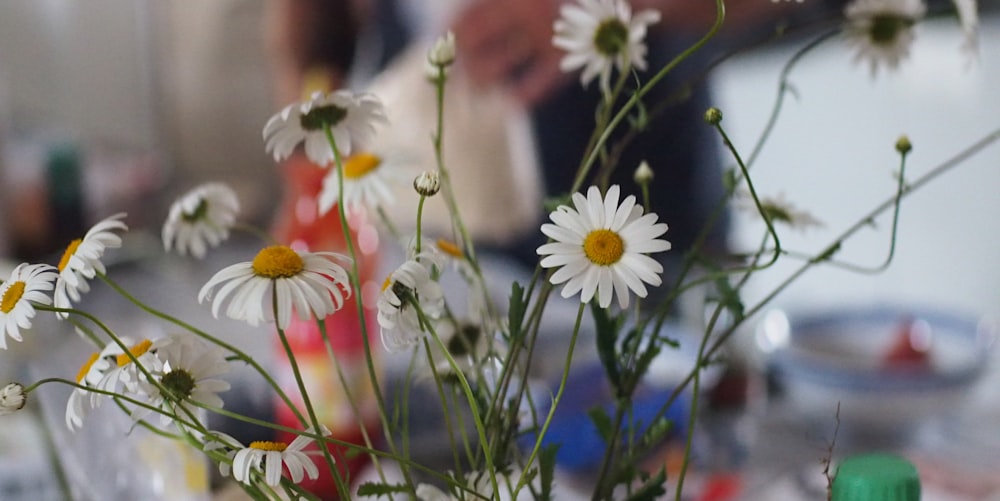 a vase filled with white flowers on top of a table