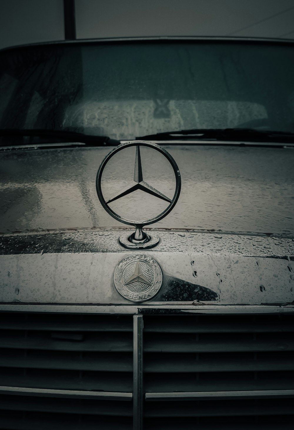 Un emblema de Mercedes en la parte delantera de un coche