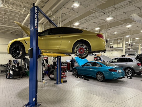 a car being worked on in a garage