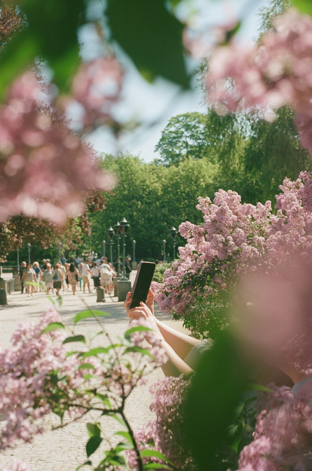 a woman laying on a bench in a park