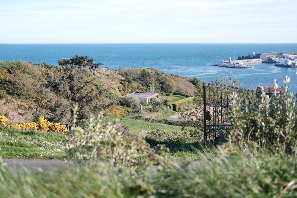 a view of a body of water from a hill