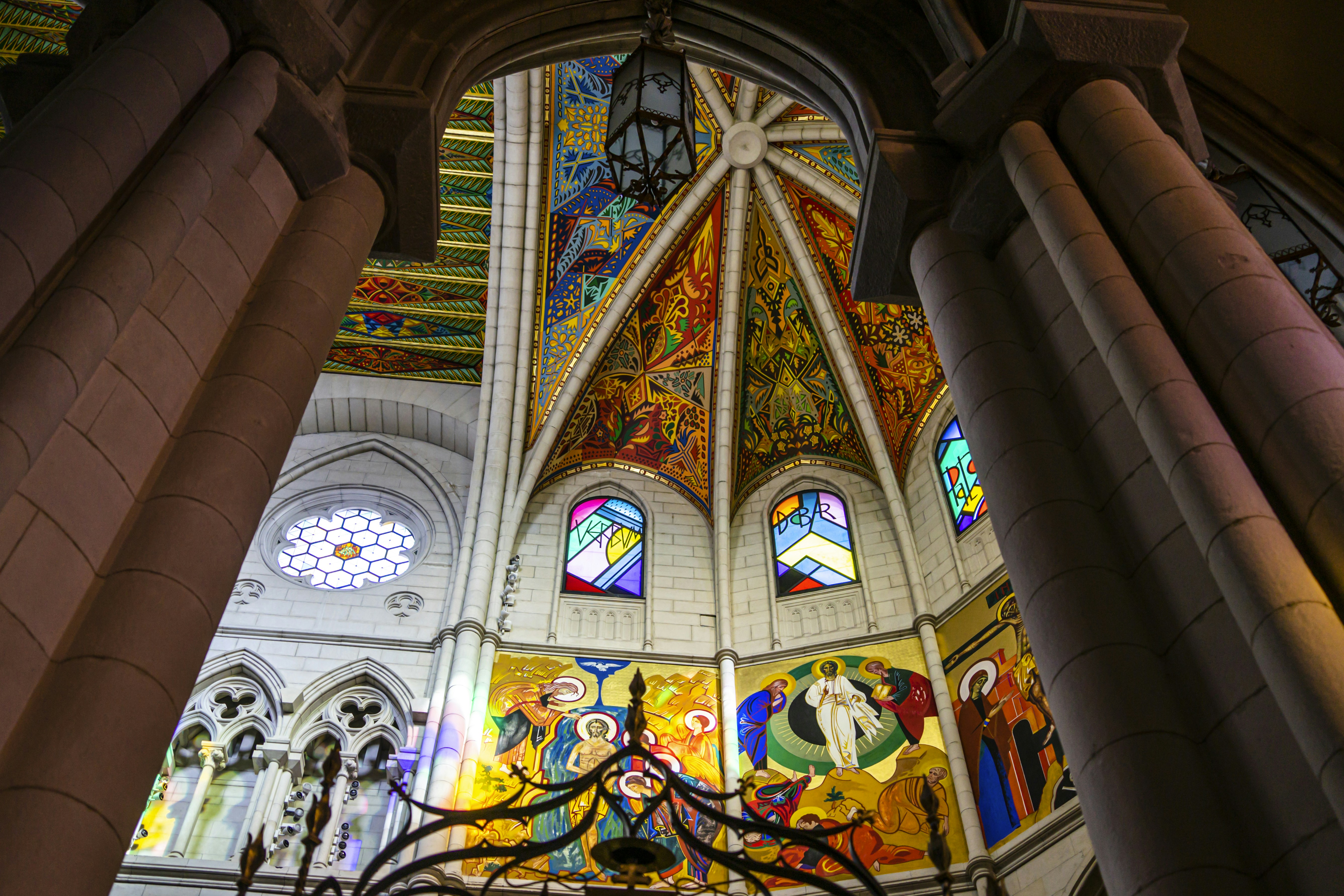 a church with a large stained glass window