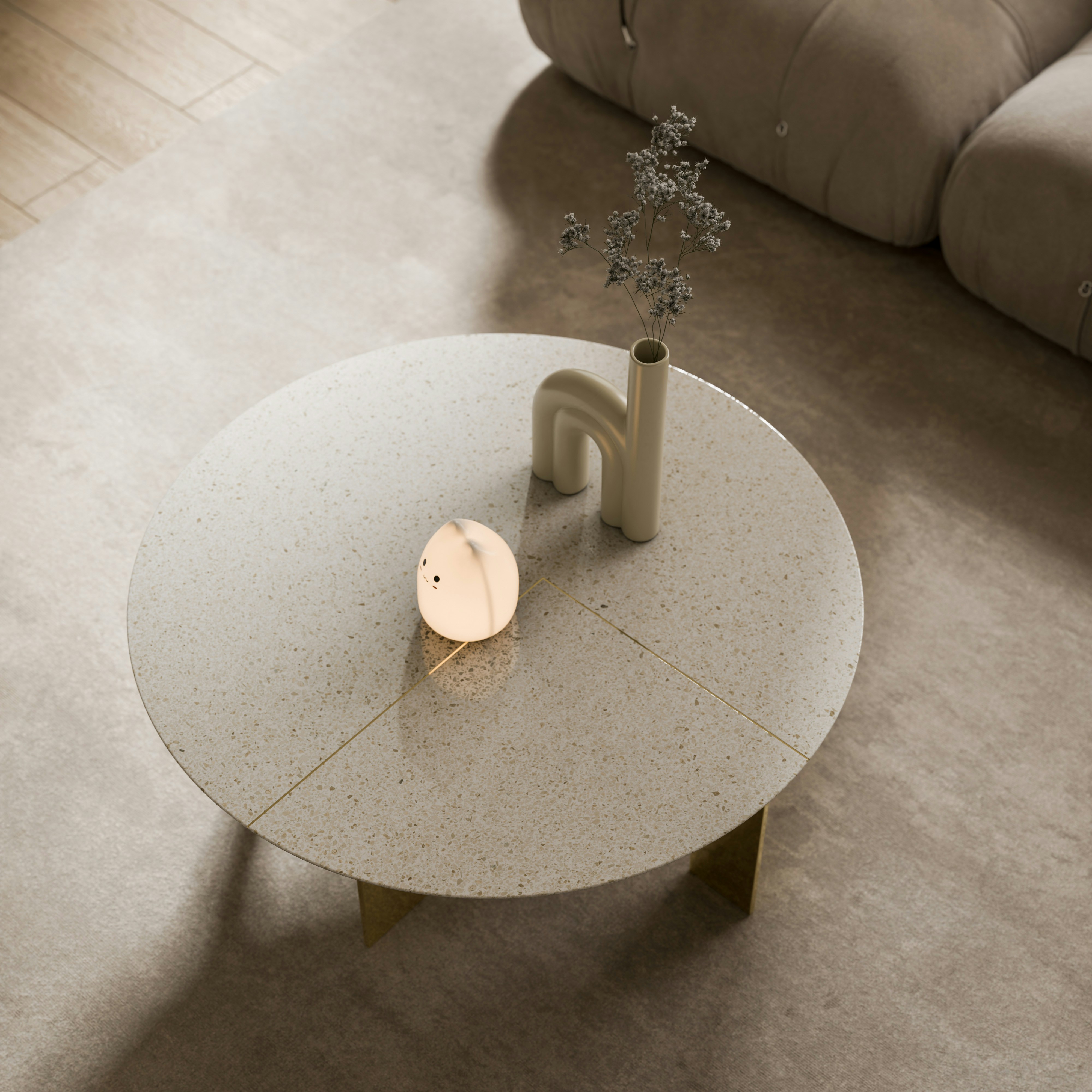 A table with a vase on top of it