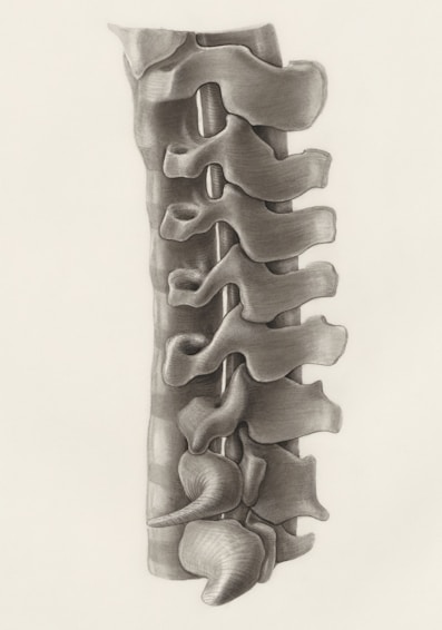 a drawing of the back of a human skeleton