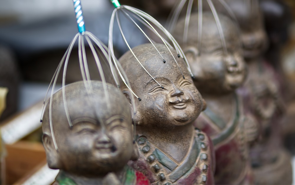 a close up of a group of small statues