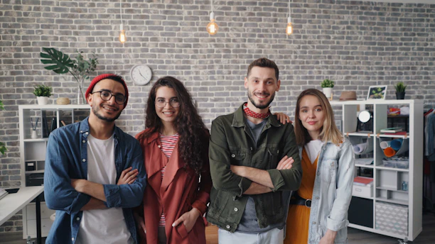 a group of people standing next to each other