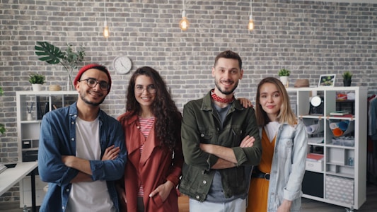 a group of people standing next to each other