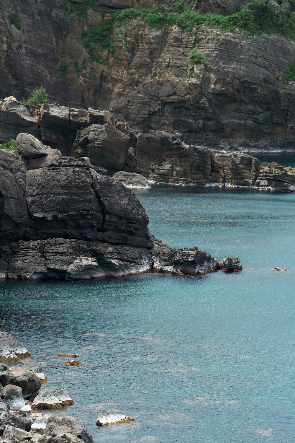 a large body of water surrounded by rocks