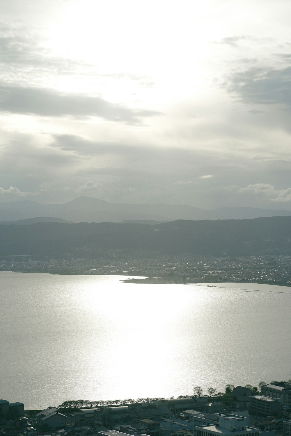 a large body of water surrounded by a city