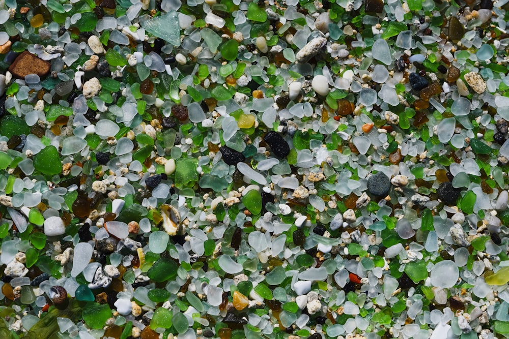 a close up of a bunch of sea glass