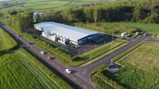 an aerial view of a large industrial building
